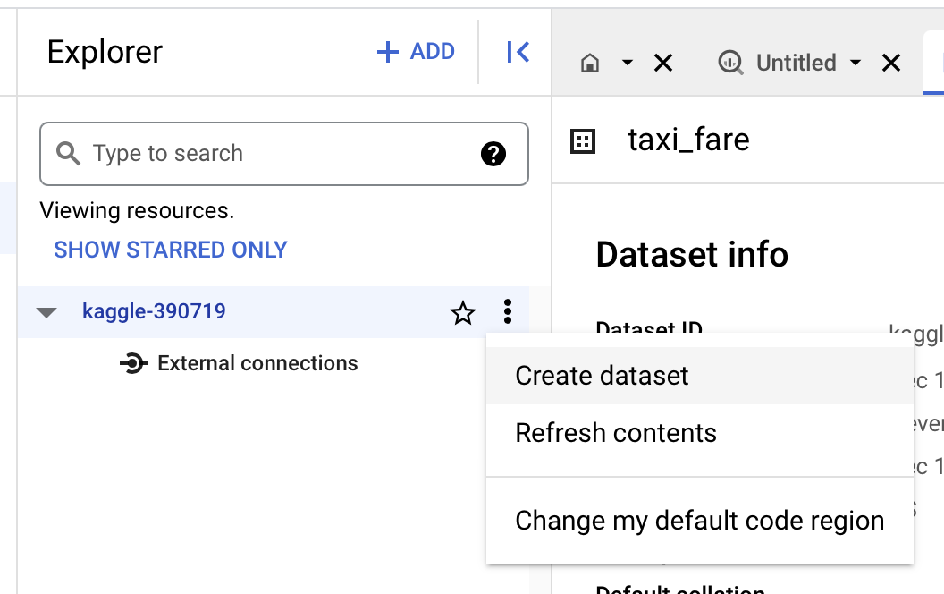 create dataset in big query
